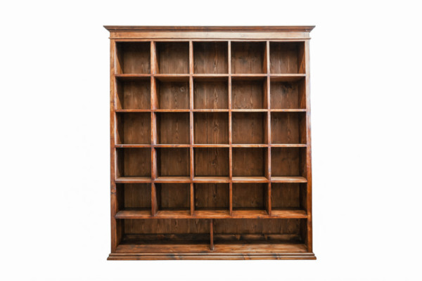 Libreria a giorno ricostruita con legno di abete antico. Margheri Antichità
